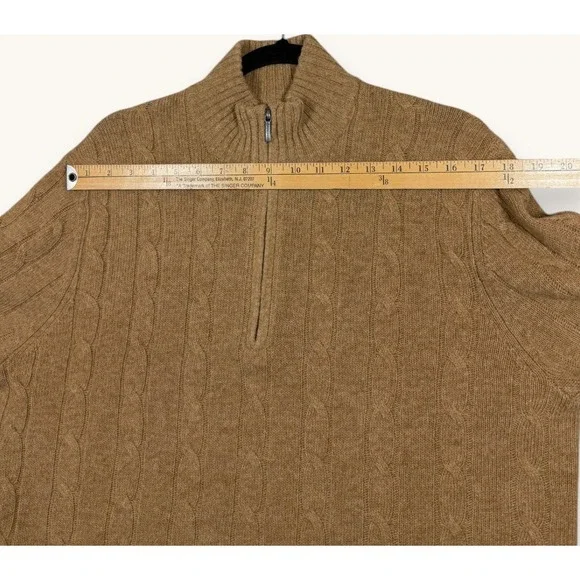 Brooks Brothers Sweater Mens L Tan Cable Knit 1/4 Zip Wool Mock Neck Pullover - Picture 7 of 9